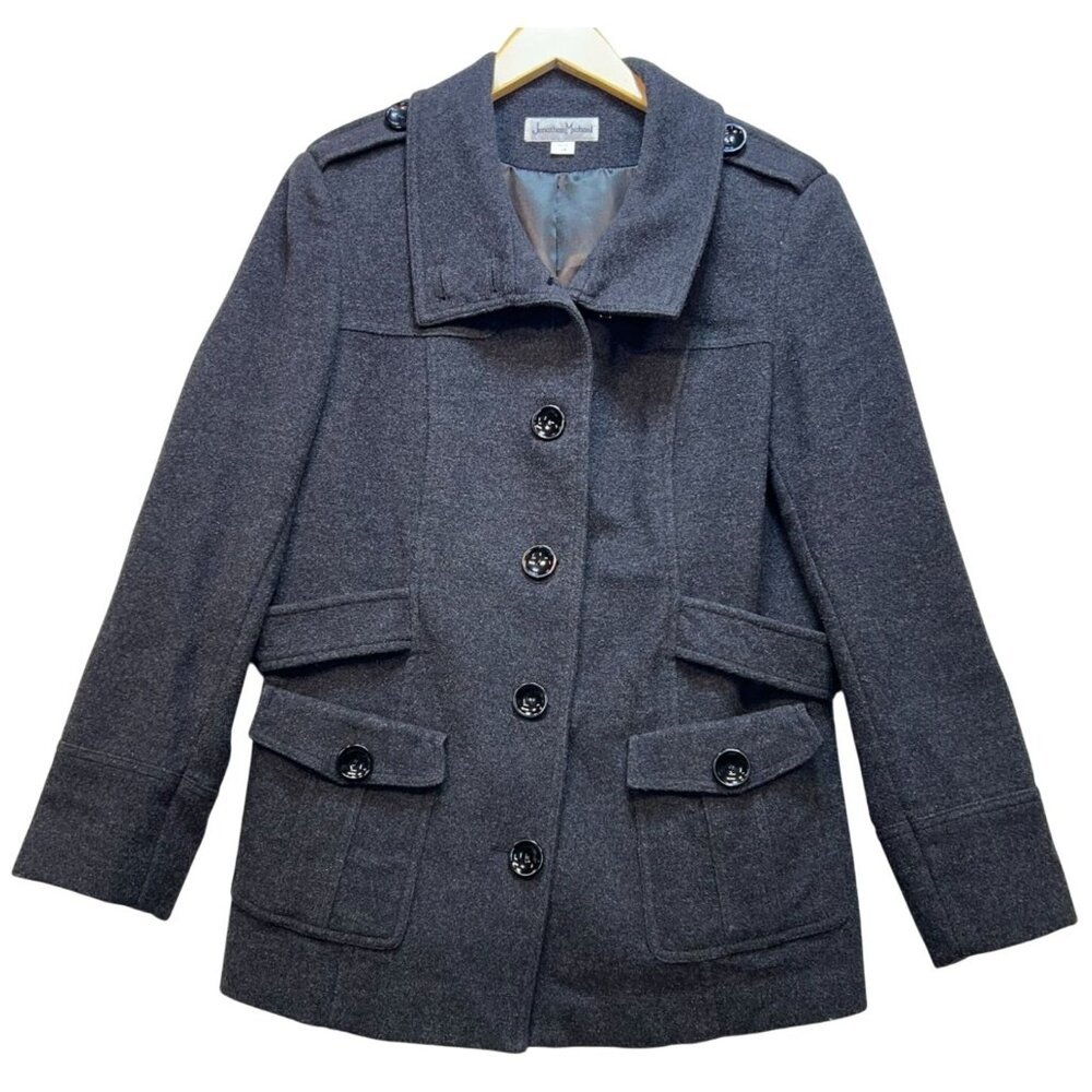 Jonathan Michael Womens Preppy Classic Lambs Wool Button Up Coat  Sz 14 Gray